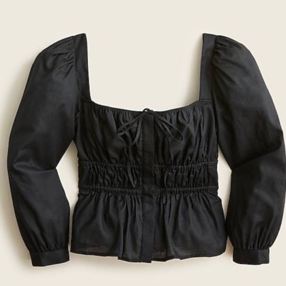 J.‎ CrewCinched Waist Top in Herringbone Cotton Black 2